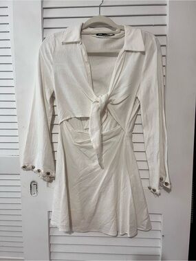 Zara Linen Tie Front Mini With Shell Detail